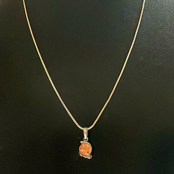 Jewelry - Silver 925 Necklace with Amber Crystal Pendant 21” Chain